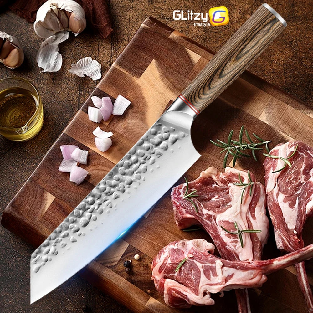 Kitchen Knife Stainless Steel Japanese Chef Knife Full Tang Forged Cleaver Butcher Knife for Slicing Chopping Cutter Cooking Too
