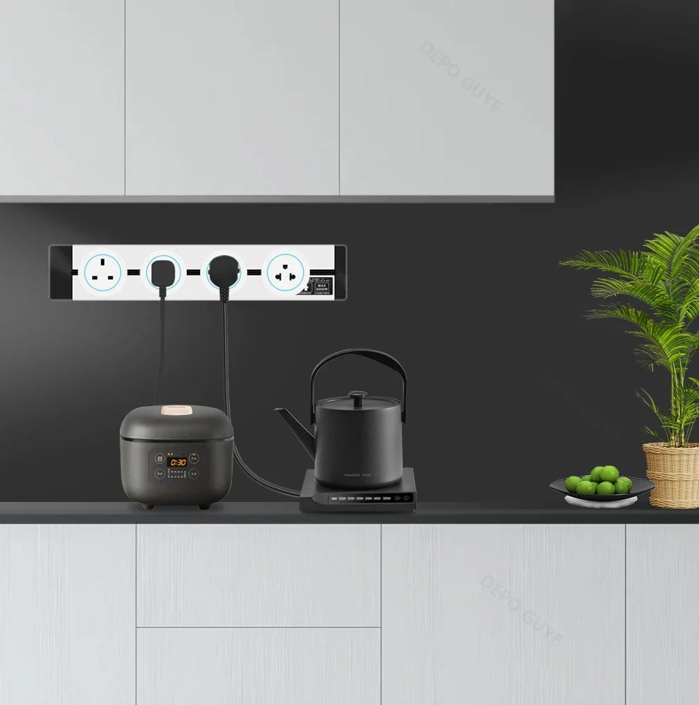 Power Track Socket EU/FR/Korea/USB Type-C Round Romovable Adapter Home Kitchen Meeting Wall Mounted Universal Electrical Outlet