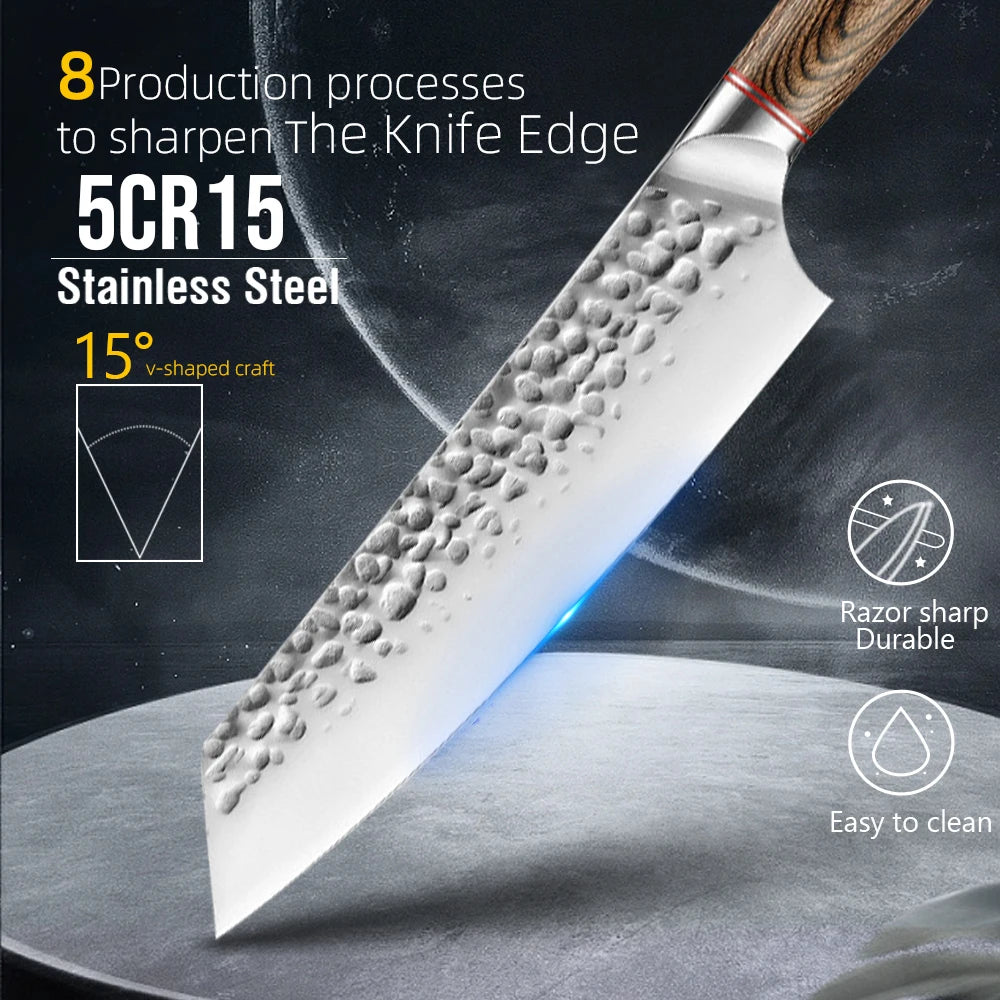 Kitchen Knife Stainless Steel Japanese Chef Knife Full Tang Forged Cleaver Butcher Knife for Slicing Chopping Cutter Cooking Too