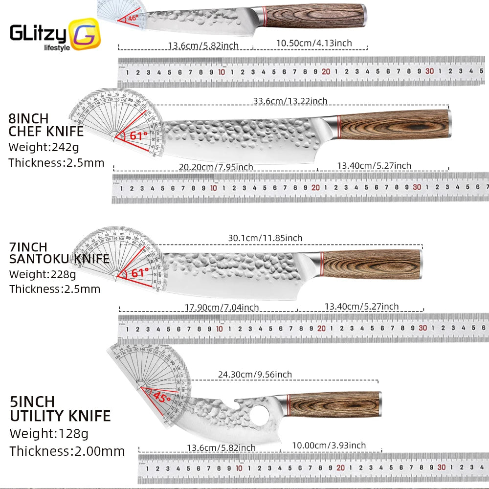 Kitchen Knife Stainless Steel Japanese Chef Knife Full Tang Forged Cleaver Butcher Knife for Slicing Chopping Cutter Cooking Too