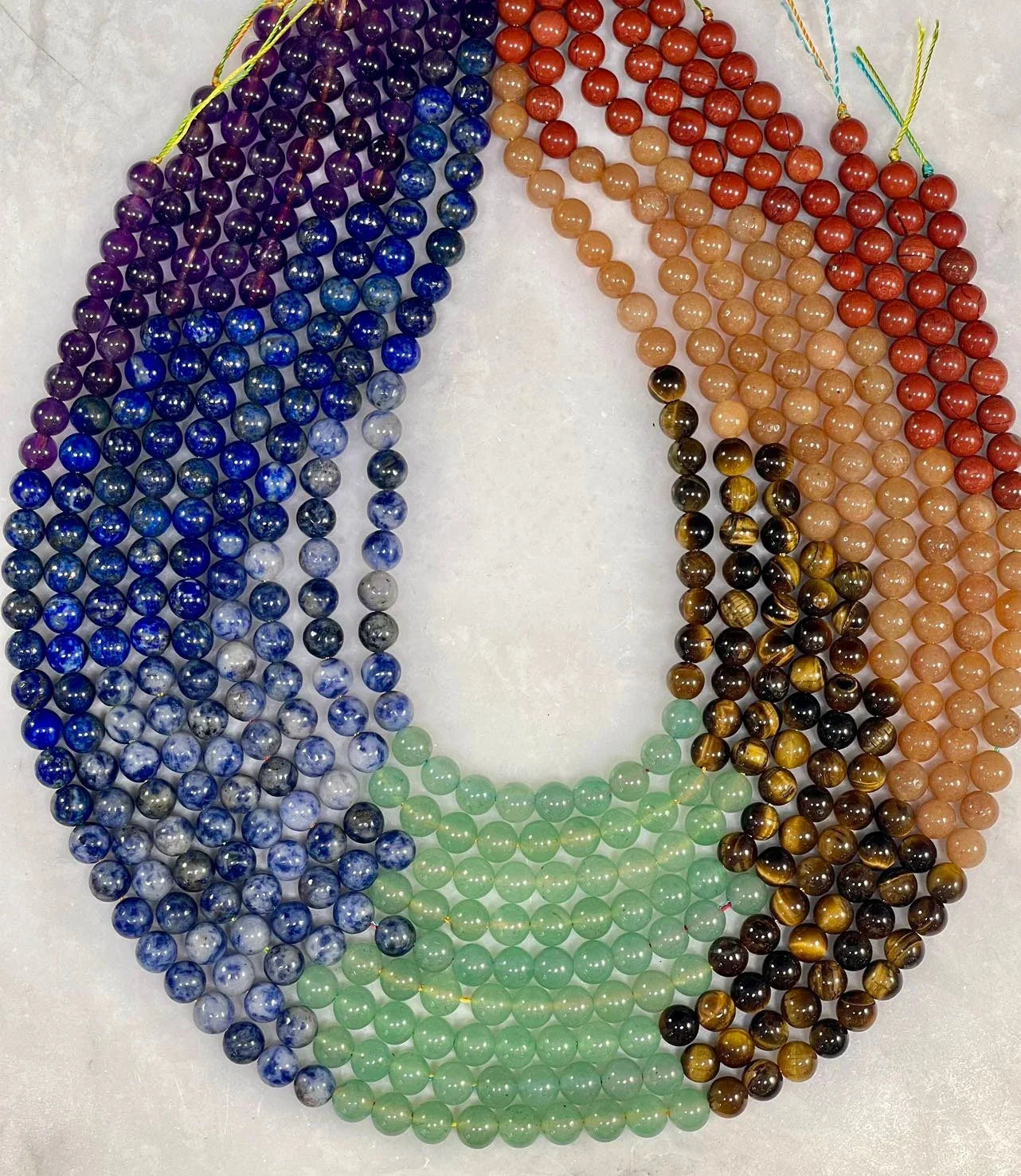 7 Chakra / Seven Stone Mix, (Amethyst, Lapis, Sodalite, Green Aventurine, Calcite, Red Jasper, Tiger Eye) Round 6mm 8mm-1